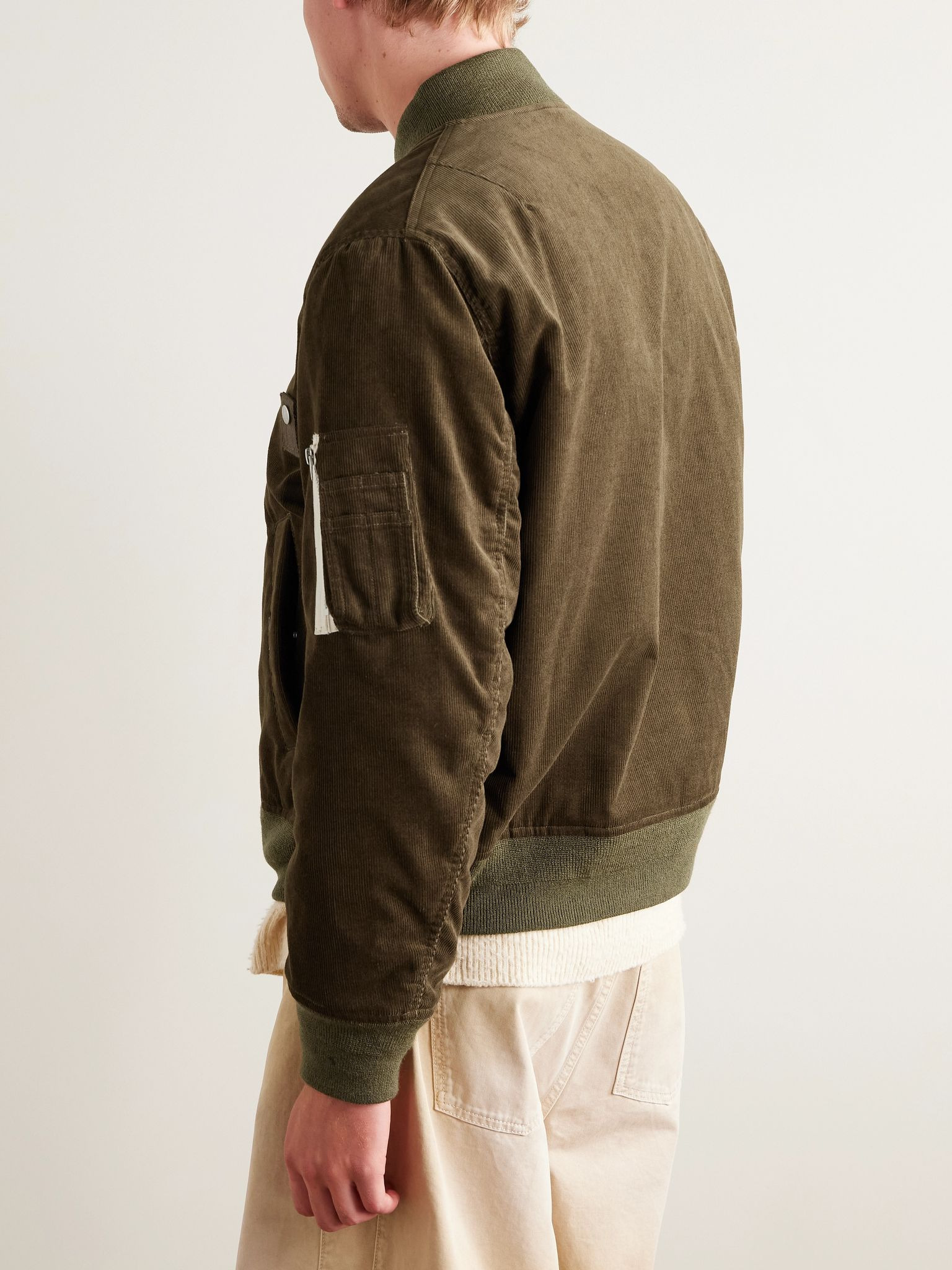 Canvas-Trimmed Cotton-Blend Corduroy Bomber Jacket Dark green - 3