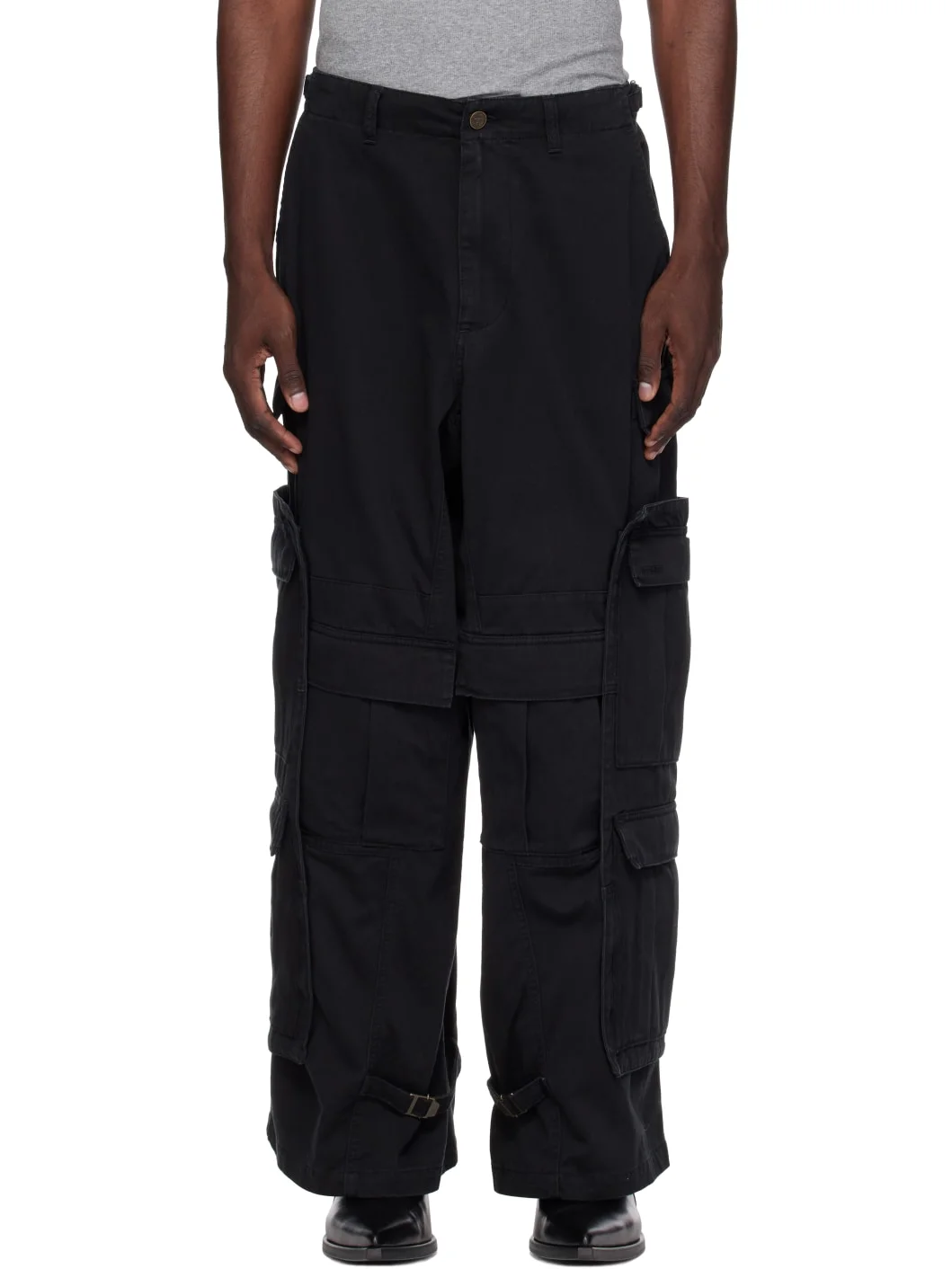 Black Merged Cargo Pants - 1
