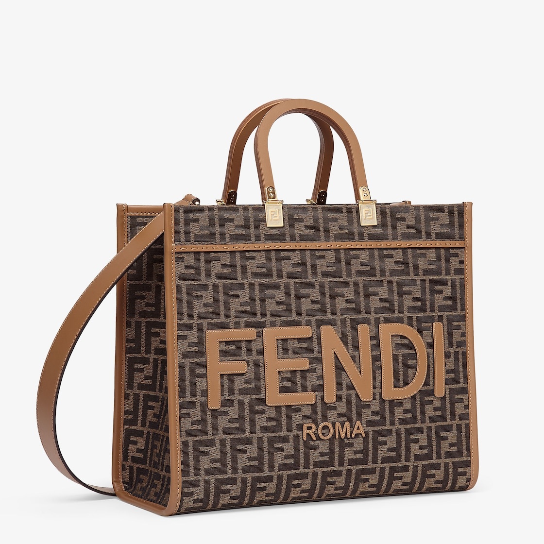 【関税＆送料込み】Fendi Sunshine Small Ff Jacquard Bags FENDI Sunshine Small Ff Jacquard Fabric Shopper Bag - Brown