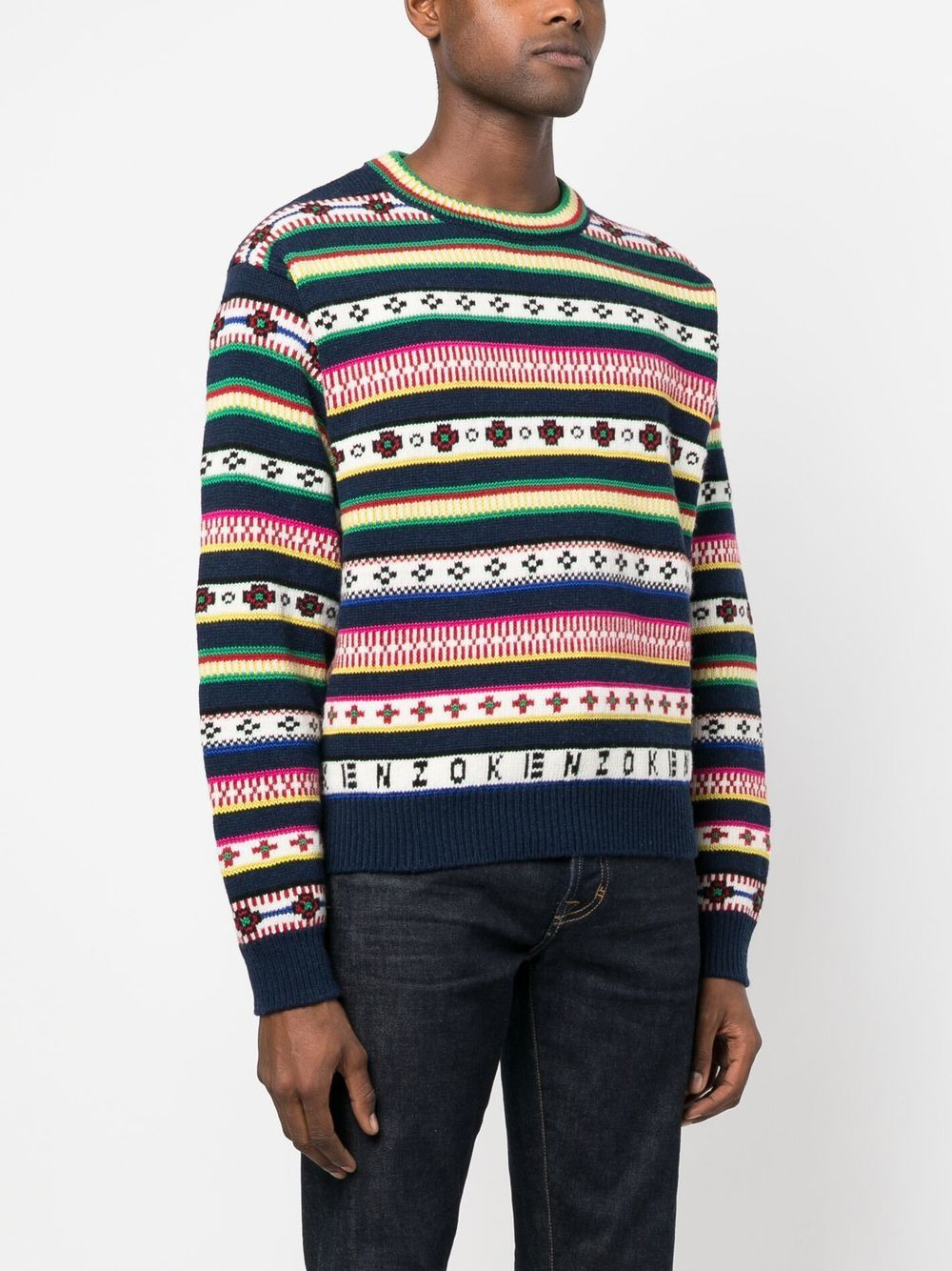 striped wool-cotton blend jumper - 3