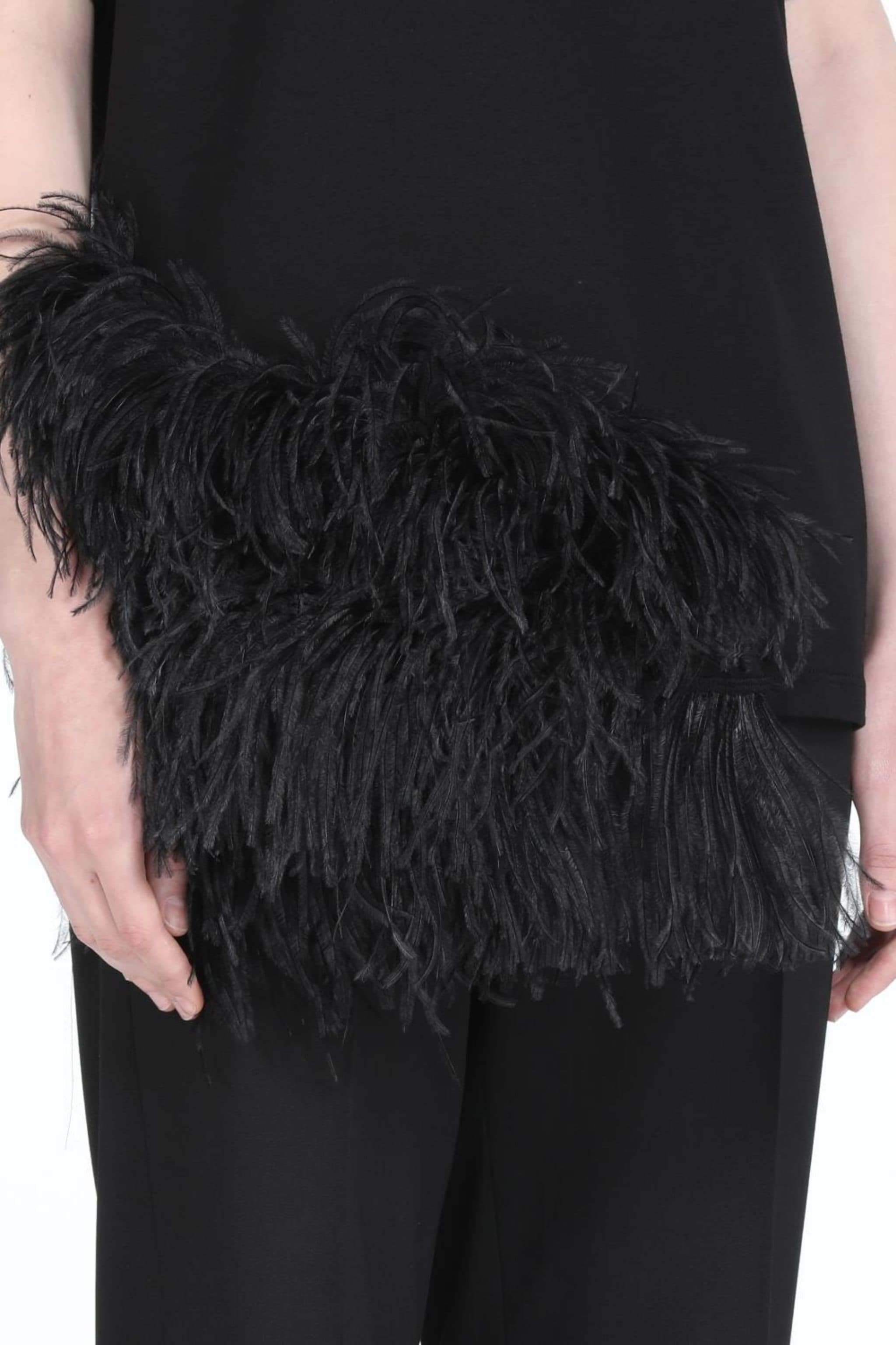 FEATHER-TRIMMED COTTON T-SHIRT - 5