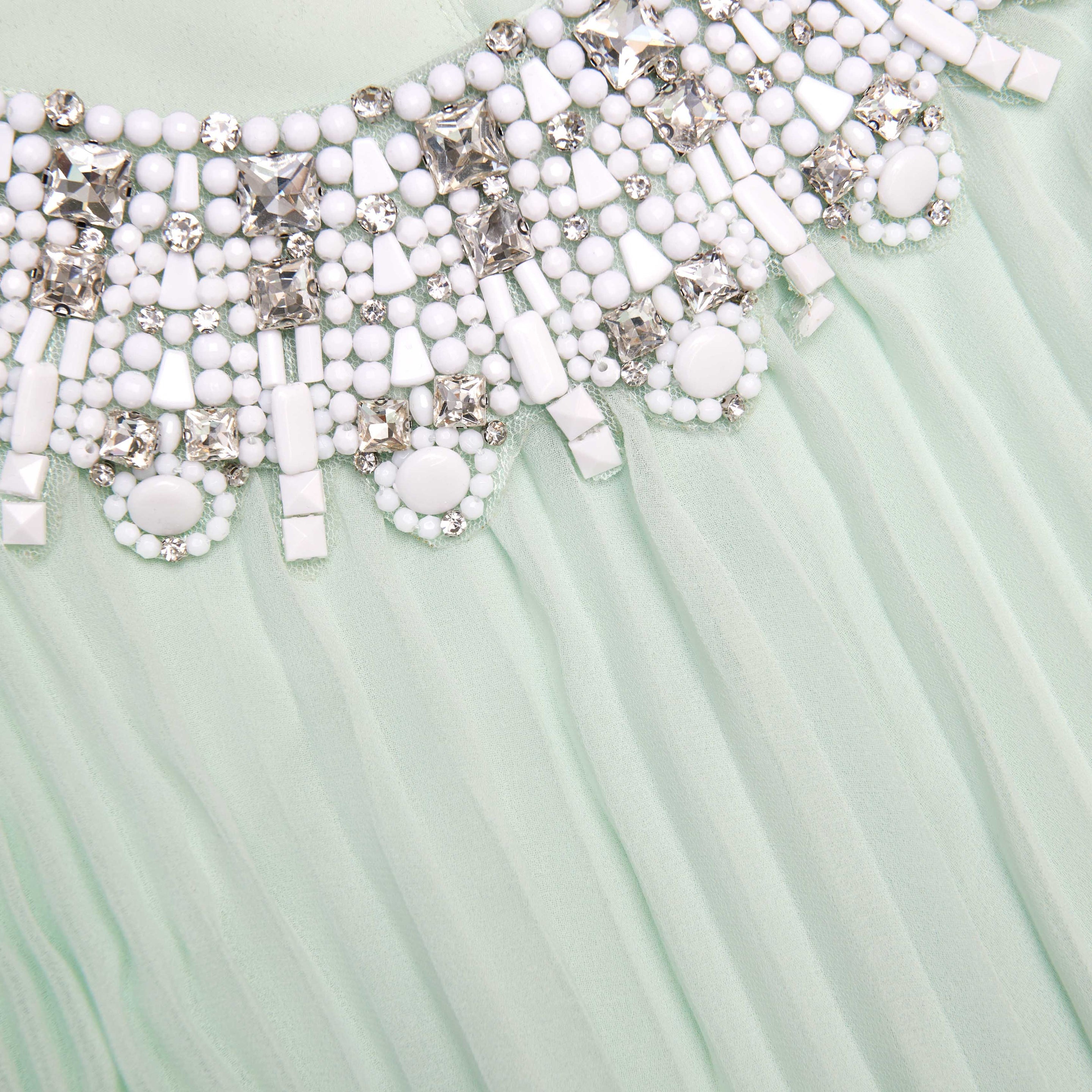 Mint Chiffon Feather Midi Dress - 5