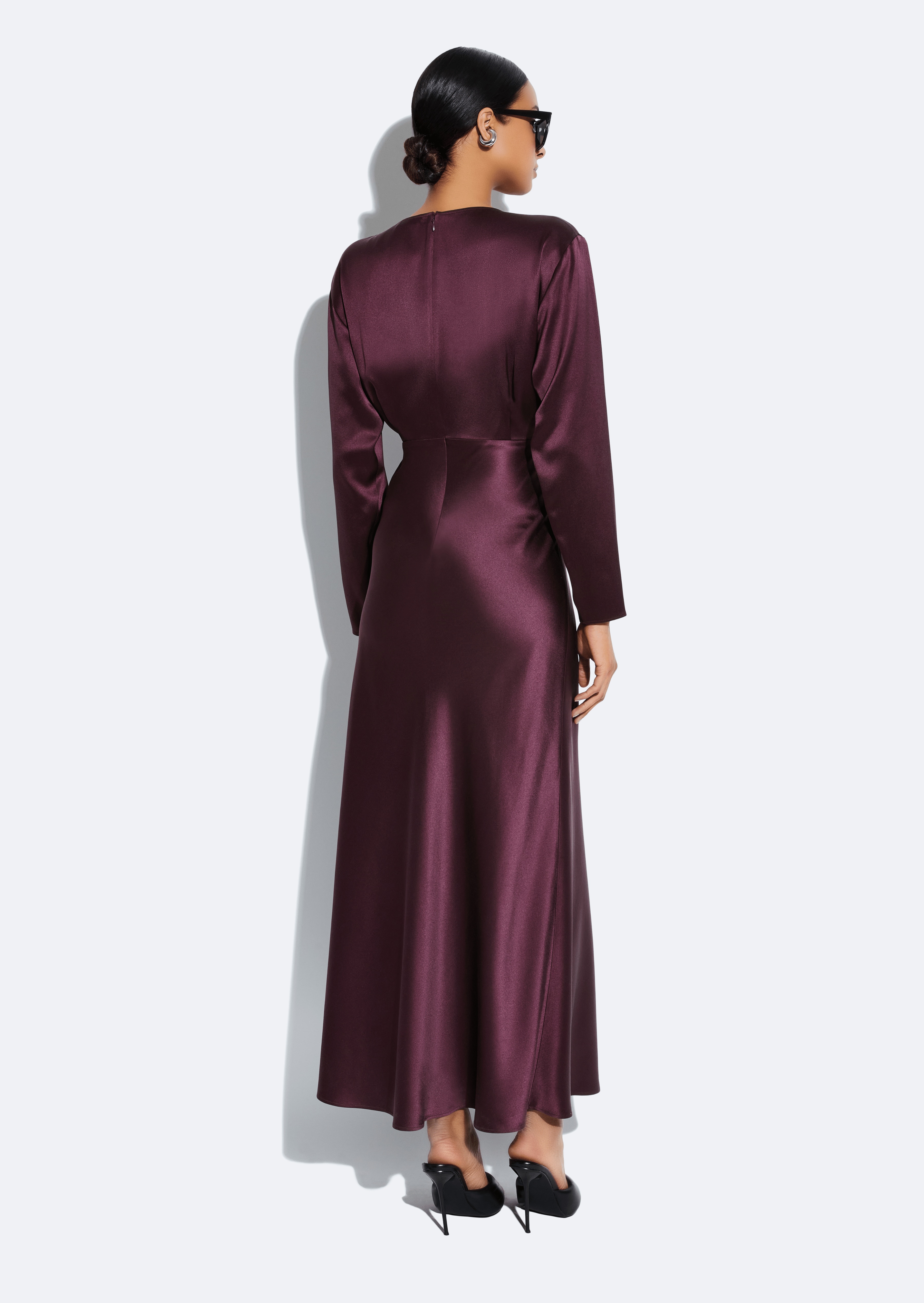 Satin V Neck Dress - 3