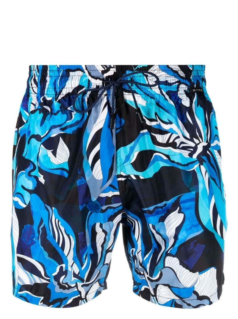 abstract-print drawstring swim shorts - 1