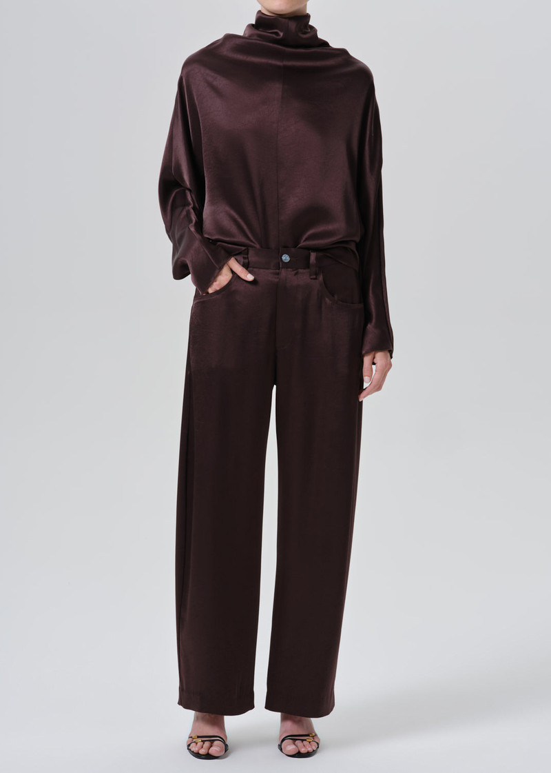 Brynn Japanese Hammered Satin Trouser In Espresso - 1