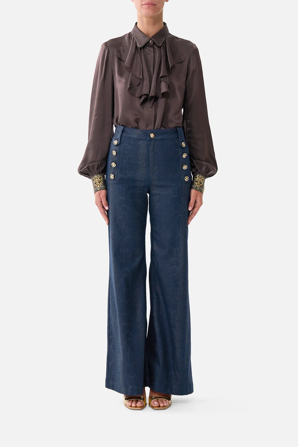 AMANDA FLARE JEAN WITH HARDWARE DETAIL DENIM - 1