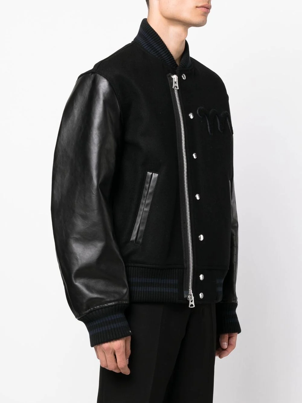 Madsaki leather-sleeve bomber jacket - 4