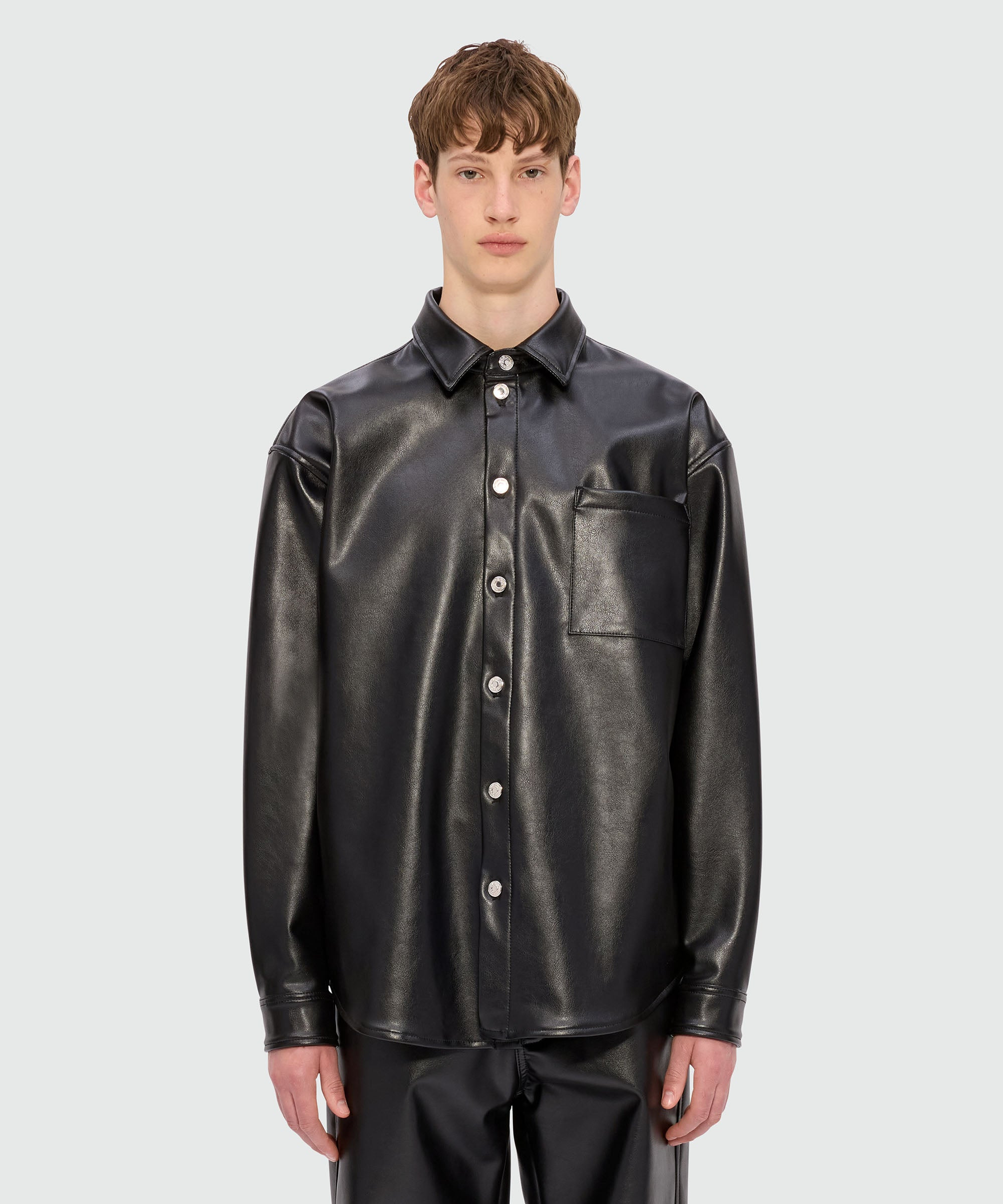 Black shirt with structured faux leather pocket - 2