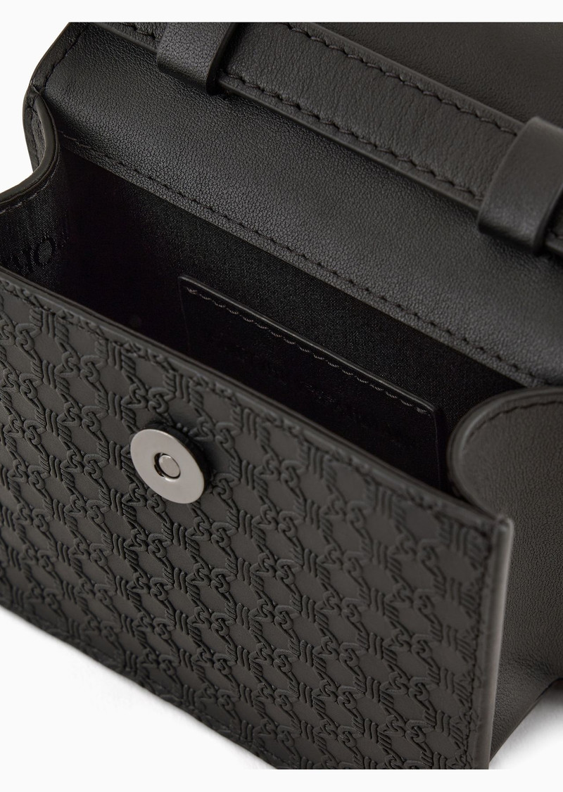 Leather mini bag with shoulder strap and all-over embossed pattern 4