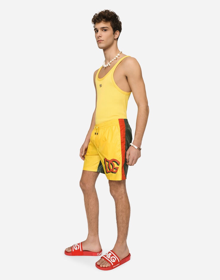 Mid-length patchwork swim trunks with DG print - 3