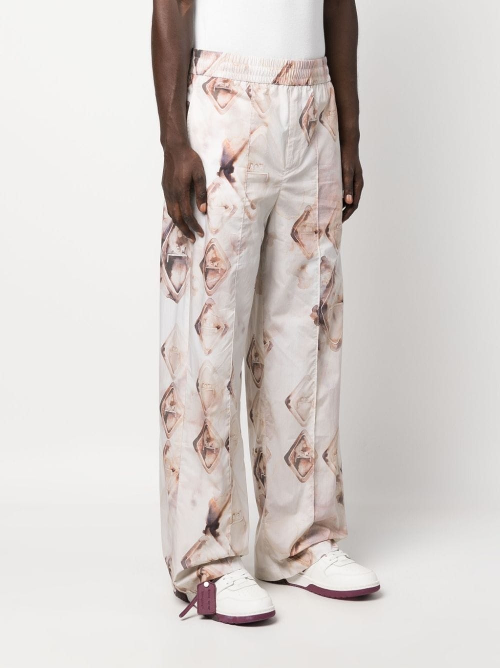 rhombus logo-print cotton trousers - 3