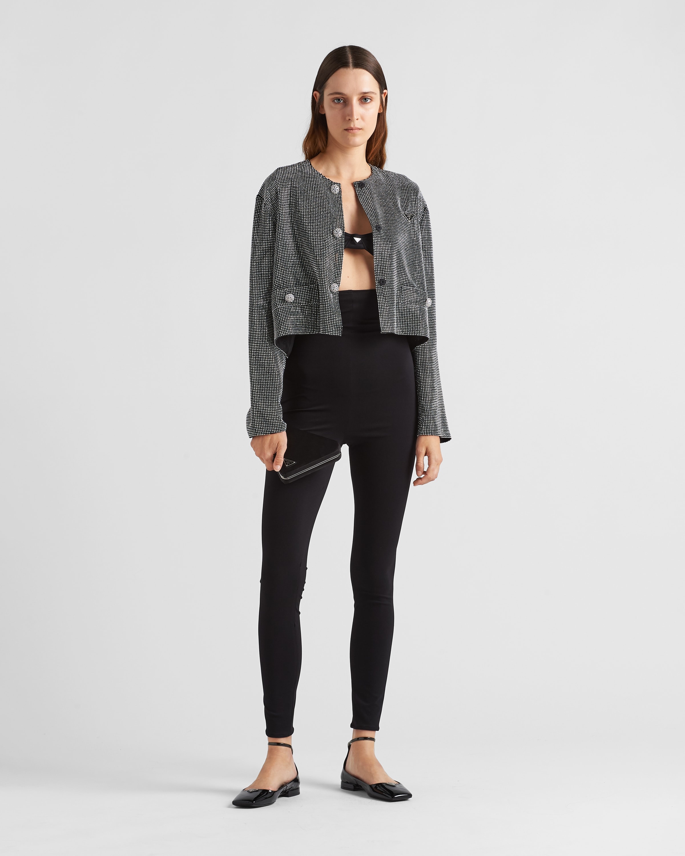 Single-breasted rhinestone encrusted mesh jacket - 2