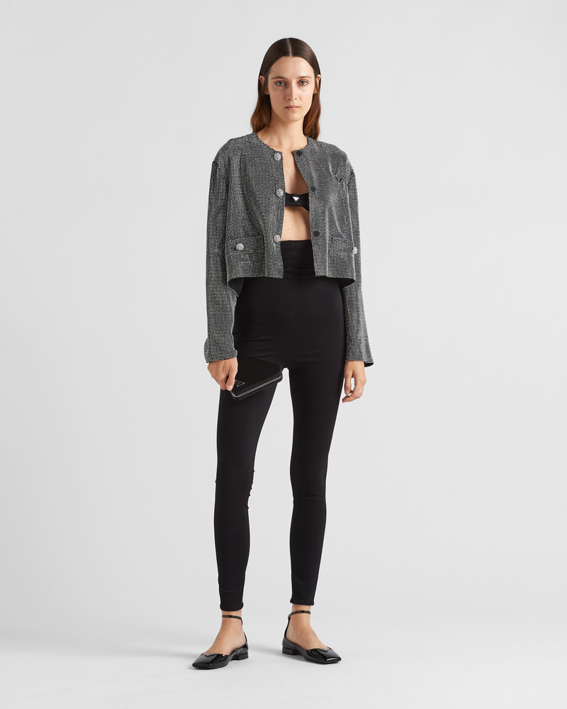 Prada Single-breasted rhinestone encrusted mesh jacket outlook