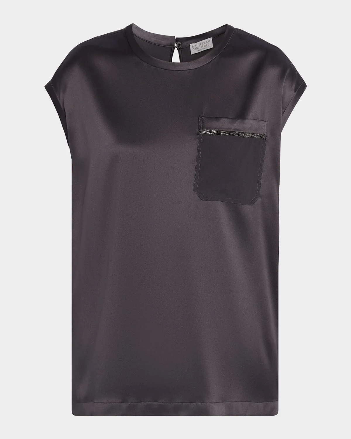 Monili Trim Stretch Satin Cap-Sleeve Shirt - 1