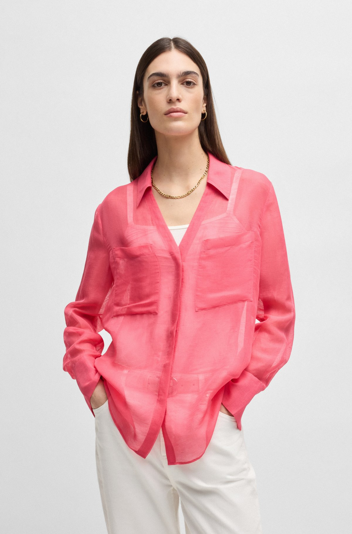 V-NECK BLOUSE IN RAMIE WITH COLLAR DETAIL - 2