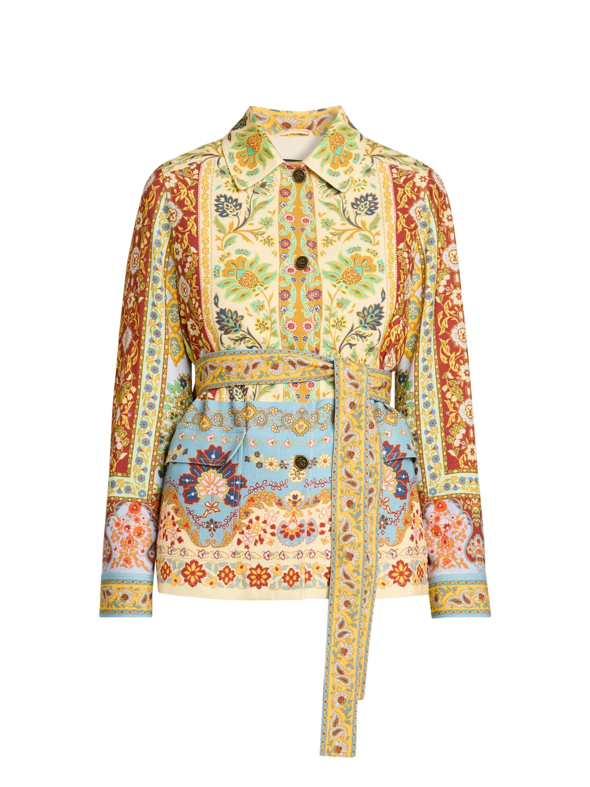 Women's Floral Safari Jacket - Printed Azure Base - 1