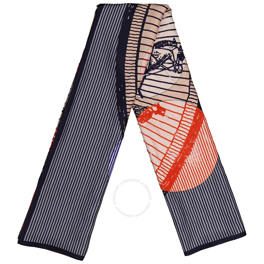 Hermes Ladies Blue Suite And Pursuit Embroidered Giant Scarf - 4