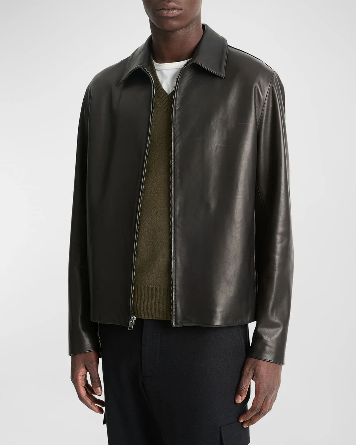 Men's Leather Zip-Up Jacket - 1