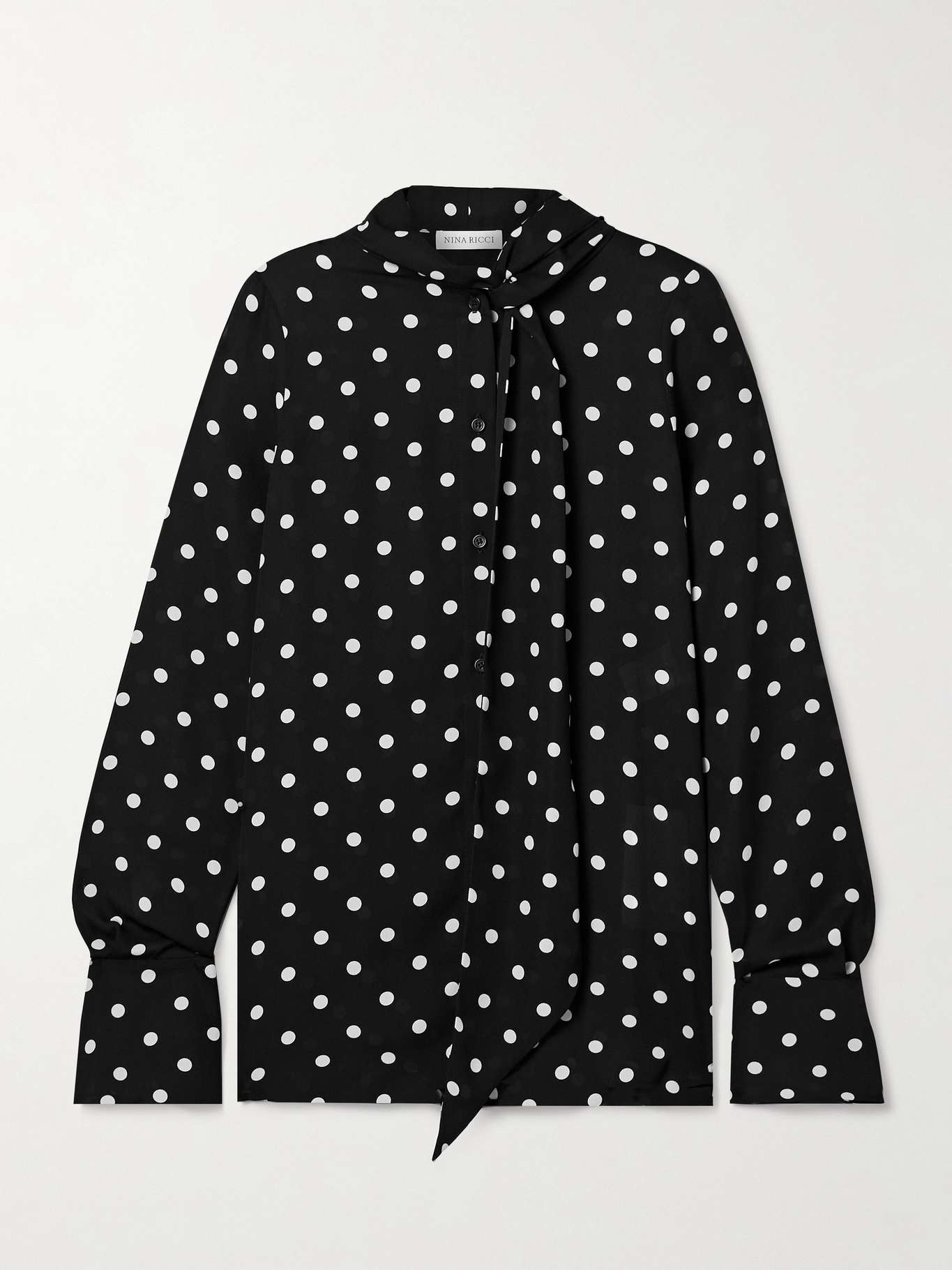 Tie-neck polka-dot recycled-crepe de chine shirt - 1