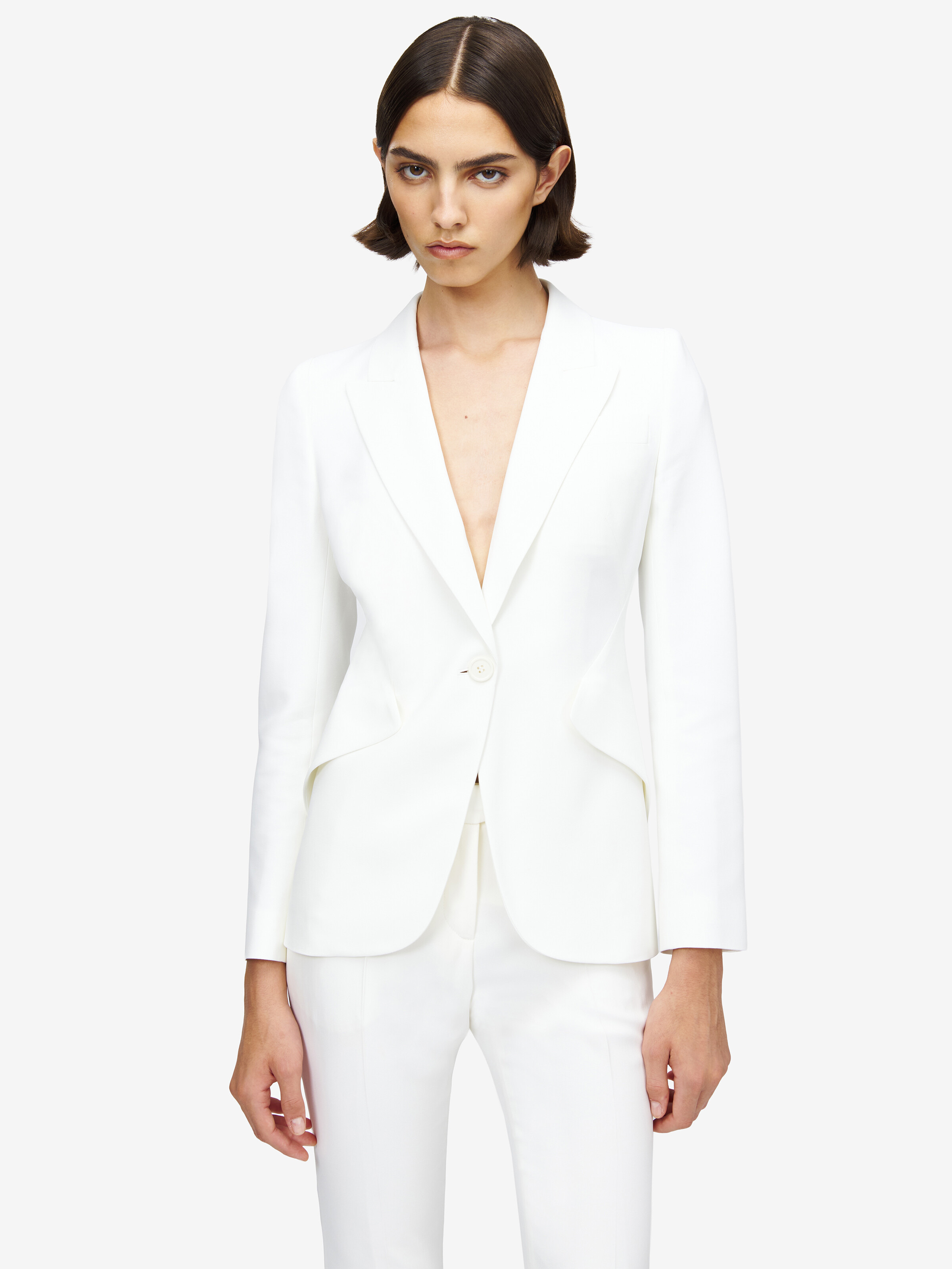 Women's Peak Shoulder Leaf Crepe Jacket in Light Ivory - 2