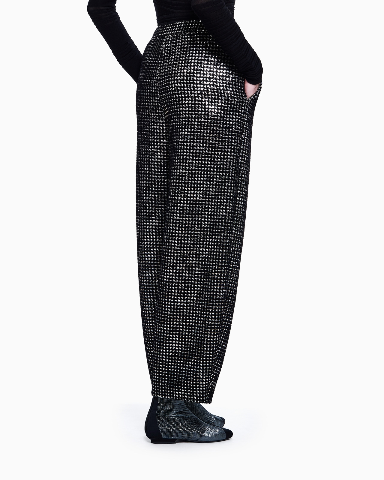 SINGLE-PLEAT JERSEY TROUSERS WITH A FLOCKED PRINT AND SEQUINS - 3