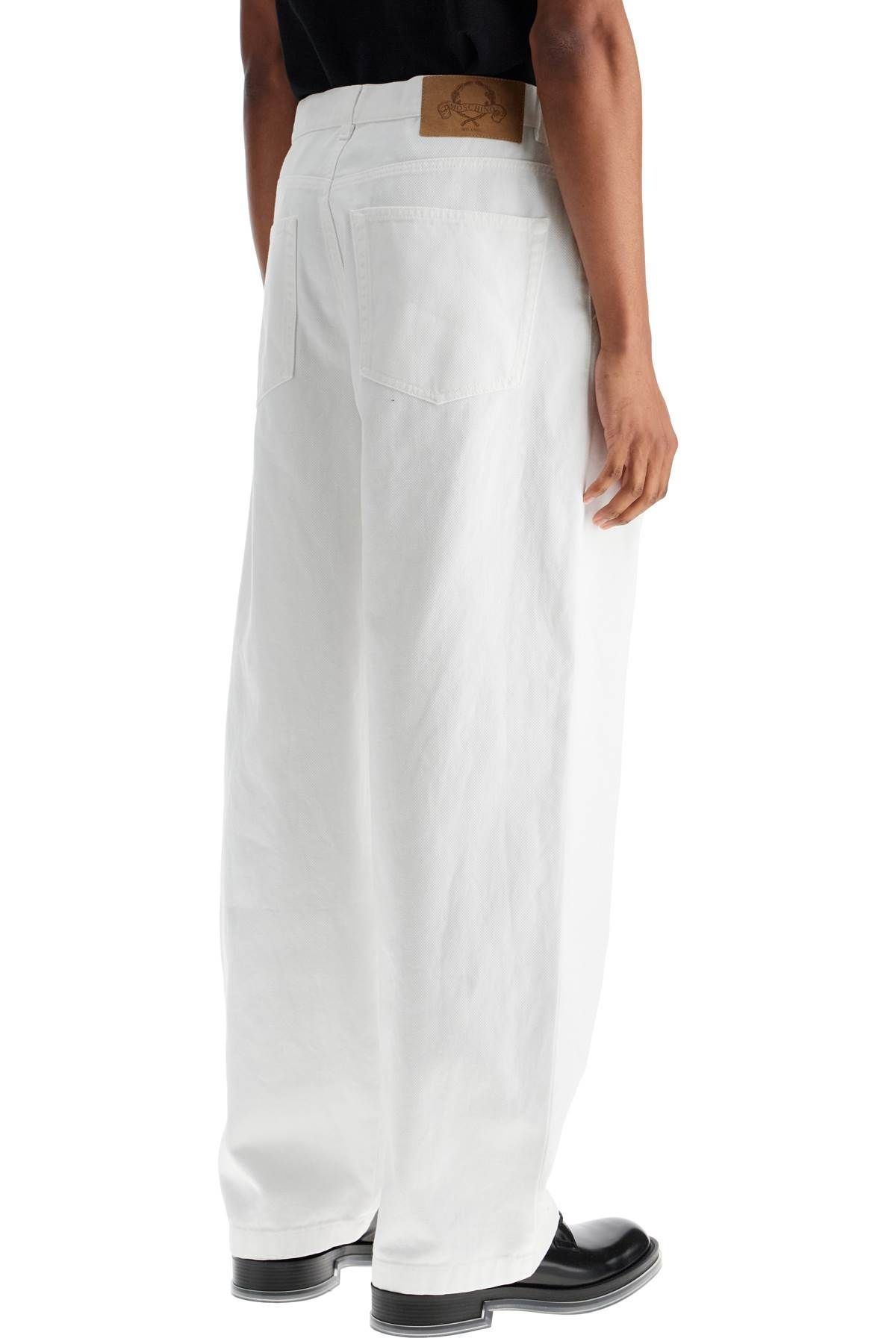 WHITE COTTON WIDE LEG TROUSERS - 4
