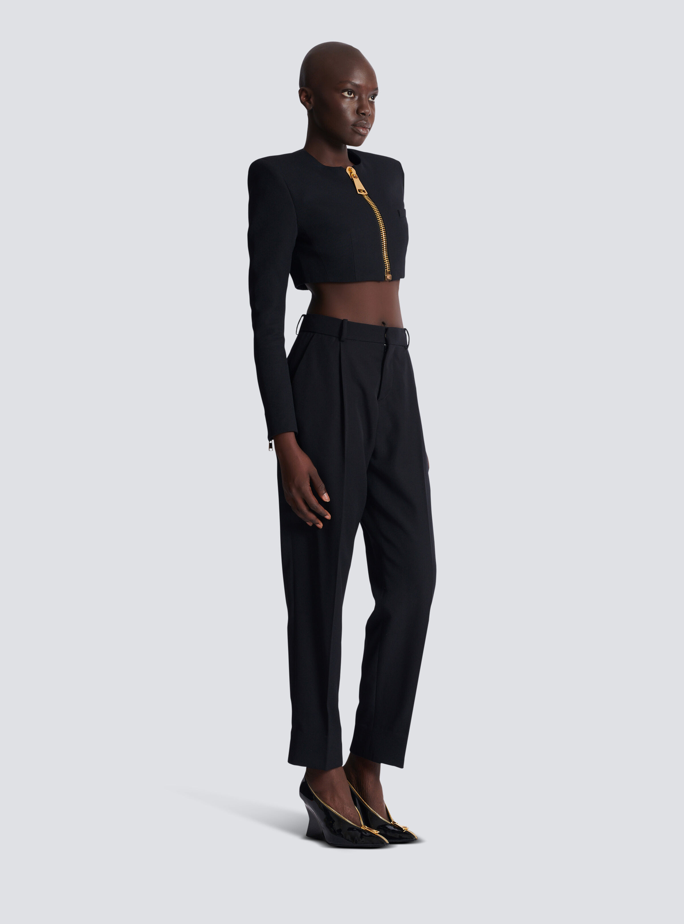Cropped jacket in grain de poudre wool - 3