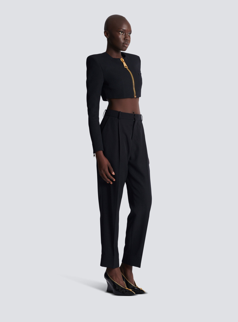 Cropped jacket in grain de poudre wool 3