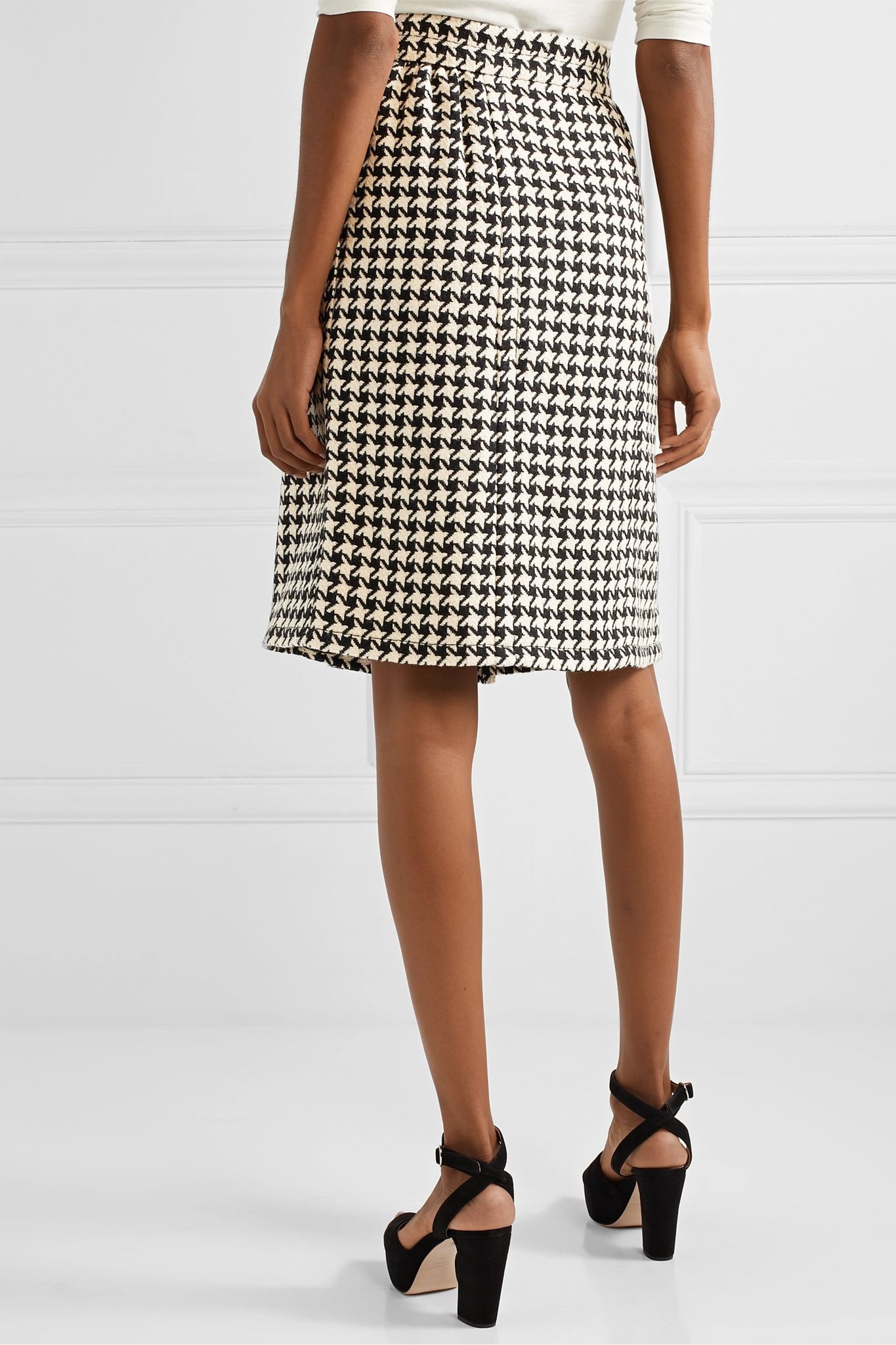 Houndstooth wool-blend tweed wrap skirt - 4