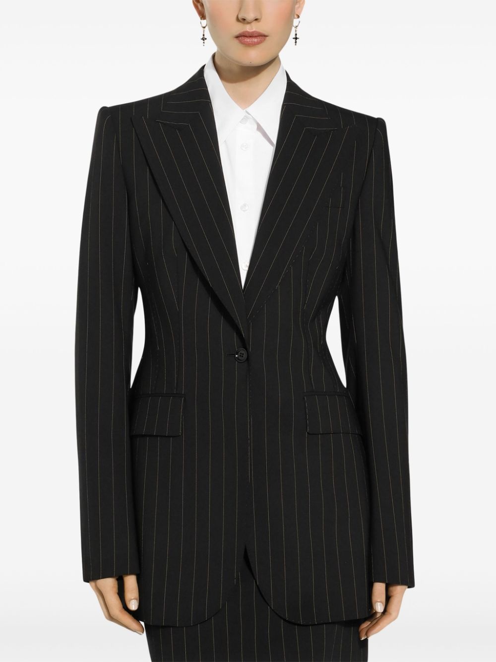 striped long sleeve blazer - 5