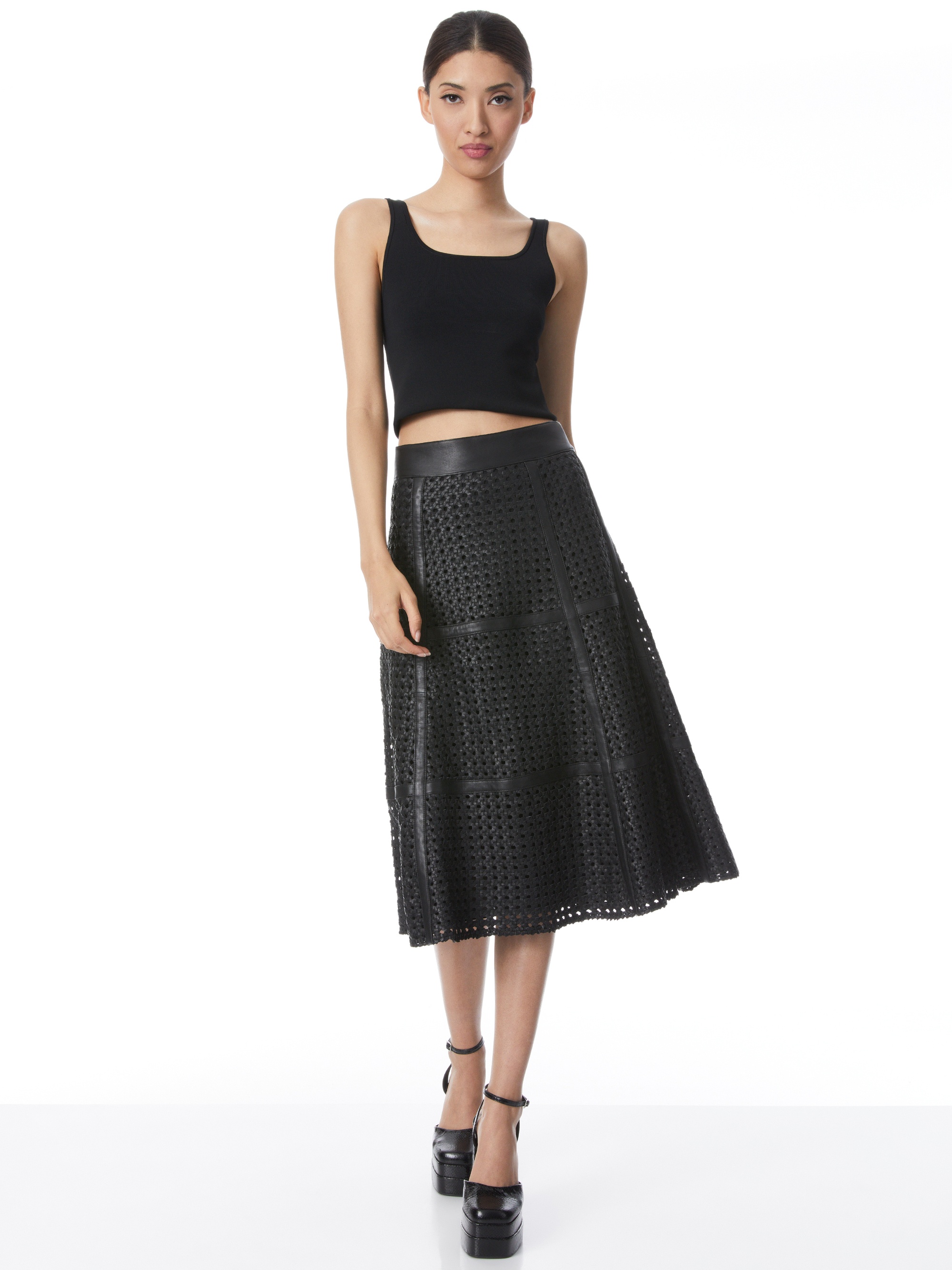 SOSIE WOVEN LEATHER MIDI FLARE SKIRT - 5