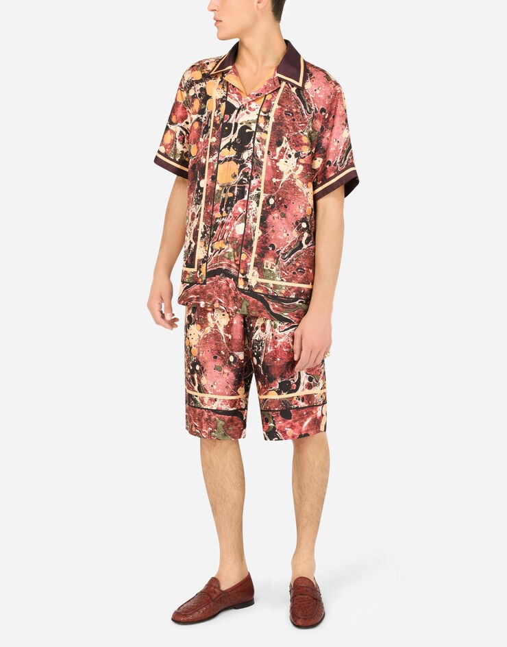 Silk Hawaiian shirt with marbled print - 6