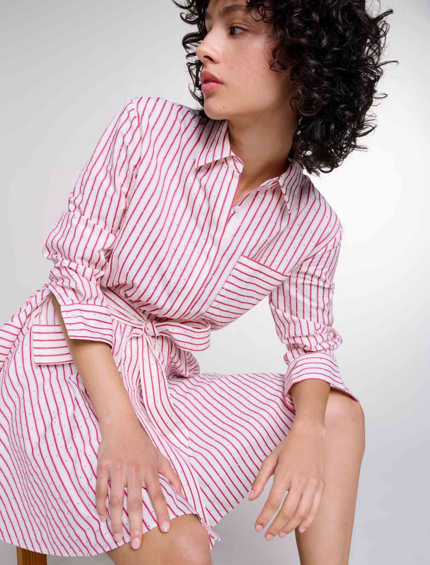 Striped rhinestone short dress - 8