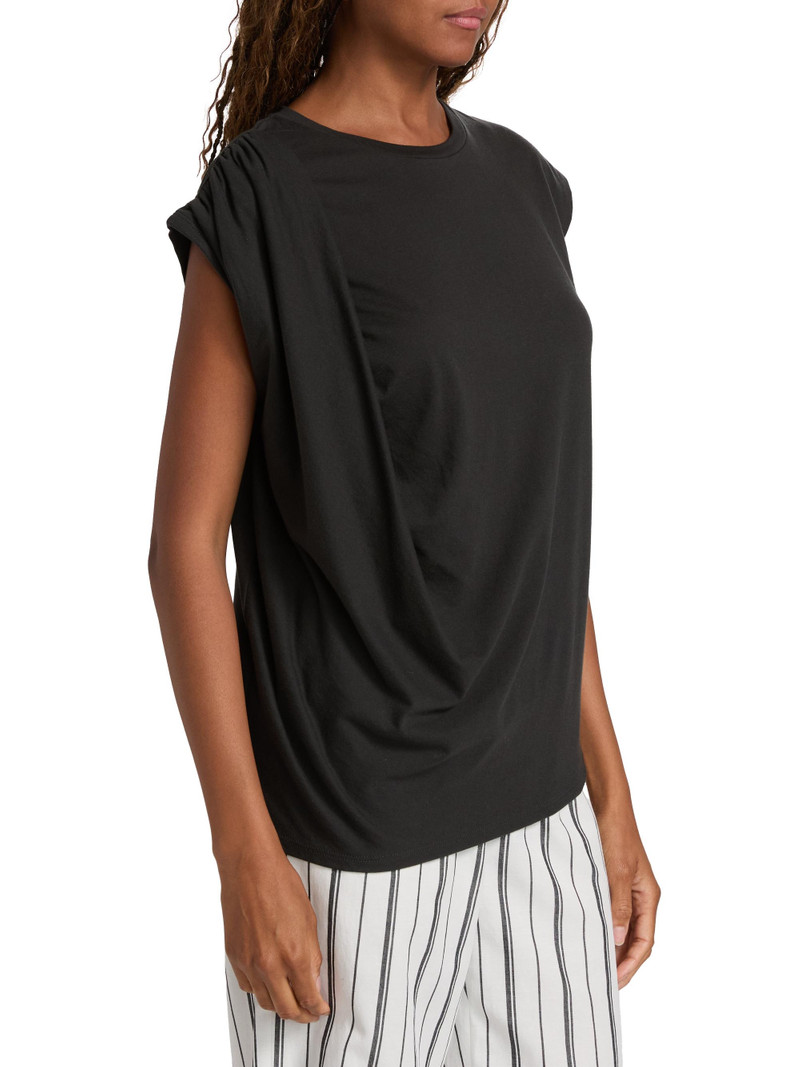 Women's Draped Cotton Top - Black 4