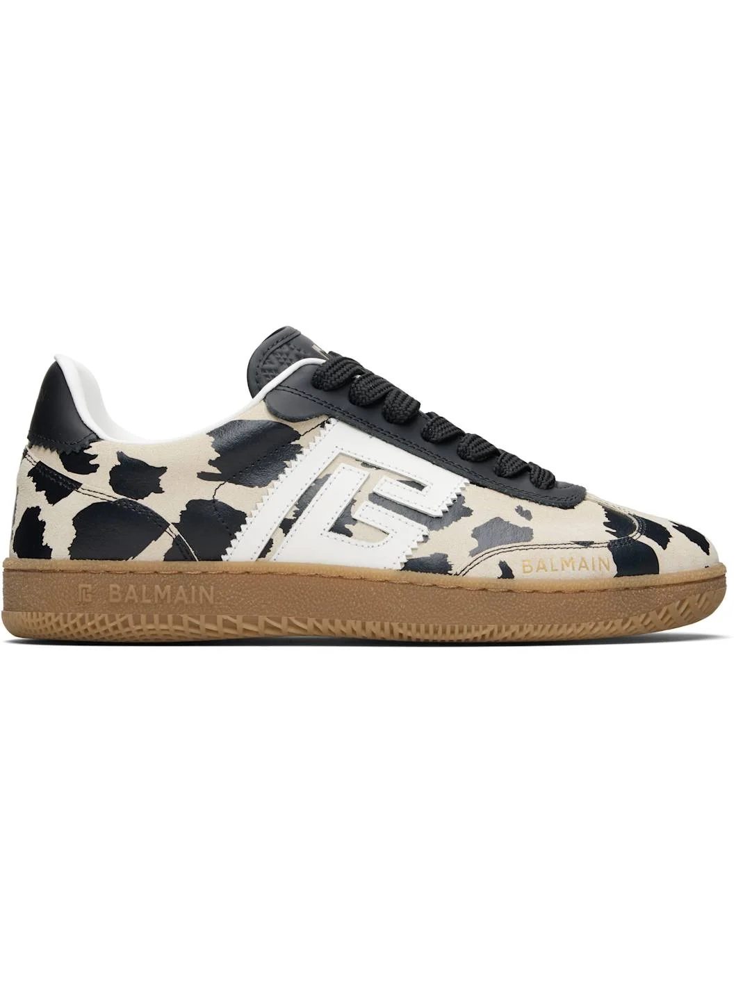 Black & Beige Swan Leopard Print Suede Leather Sneakers - 1