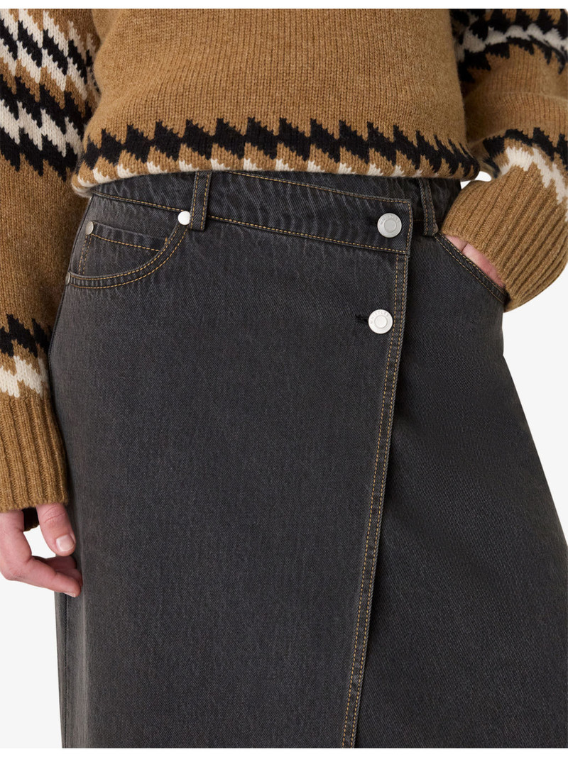 Wrap Button-Up Denim Midi Skirt 4