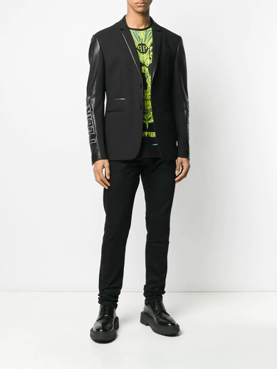 PHILIPP PLEIN Plein Star leather panel blazer outlook