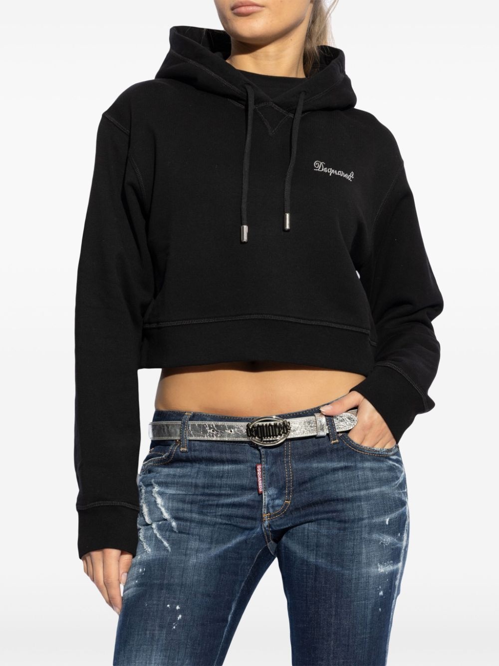 rhinestone-logo cropped hoodie - 3