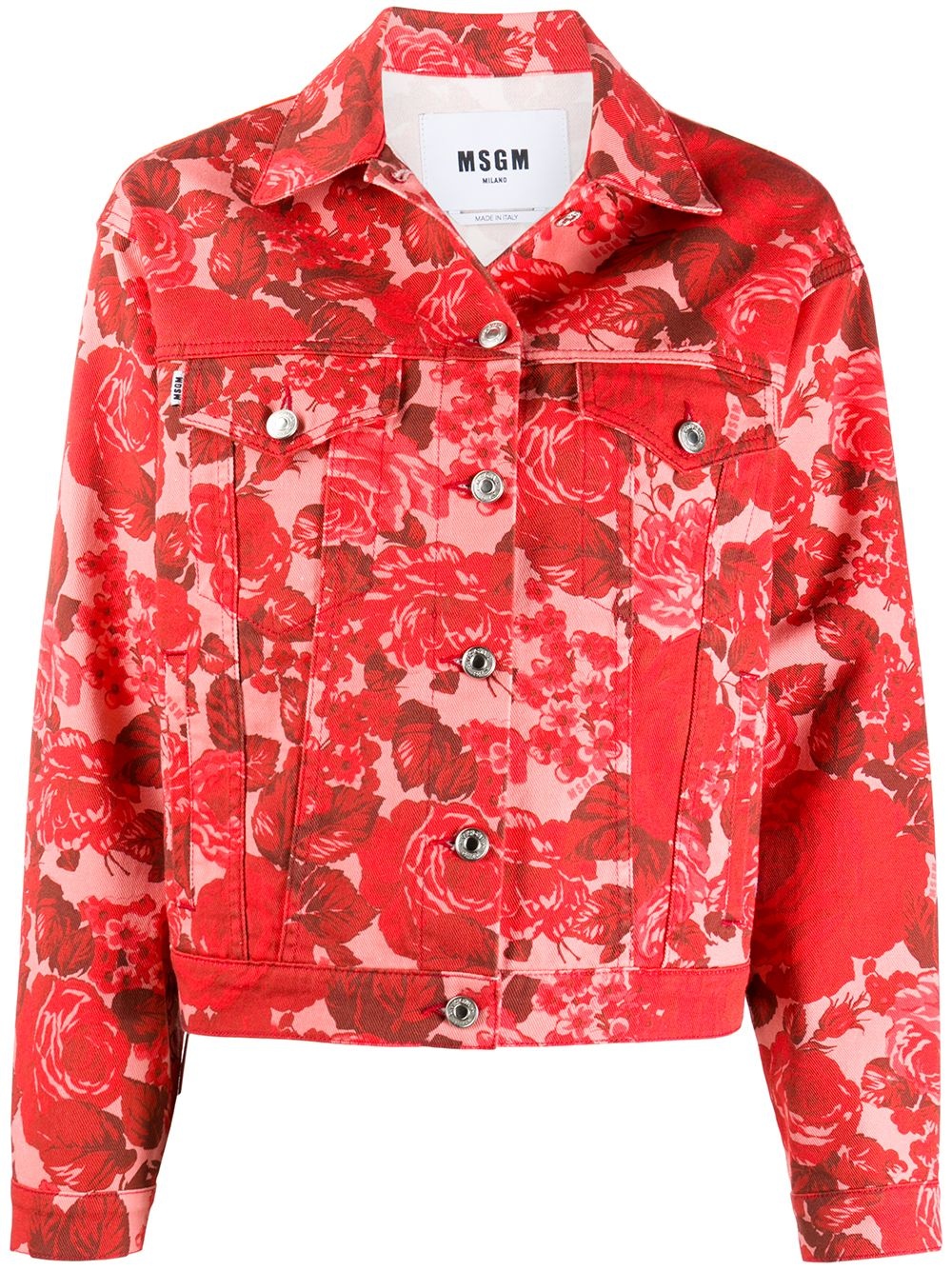 rose-print denim jacket - 1