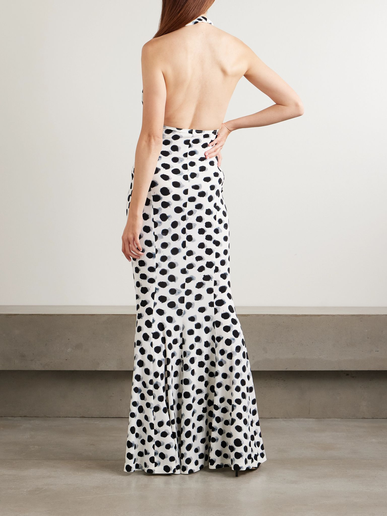 Cutout polka-dot stretch-jersey halterneck gown White - 3