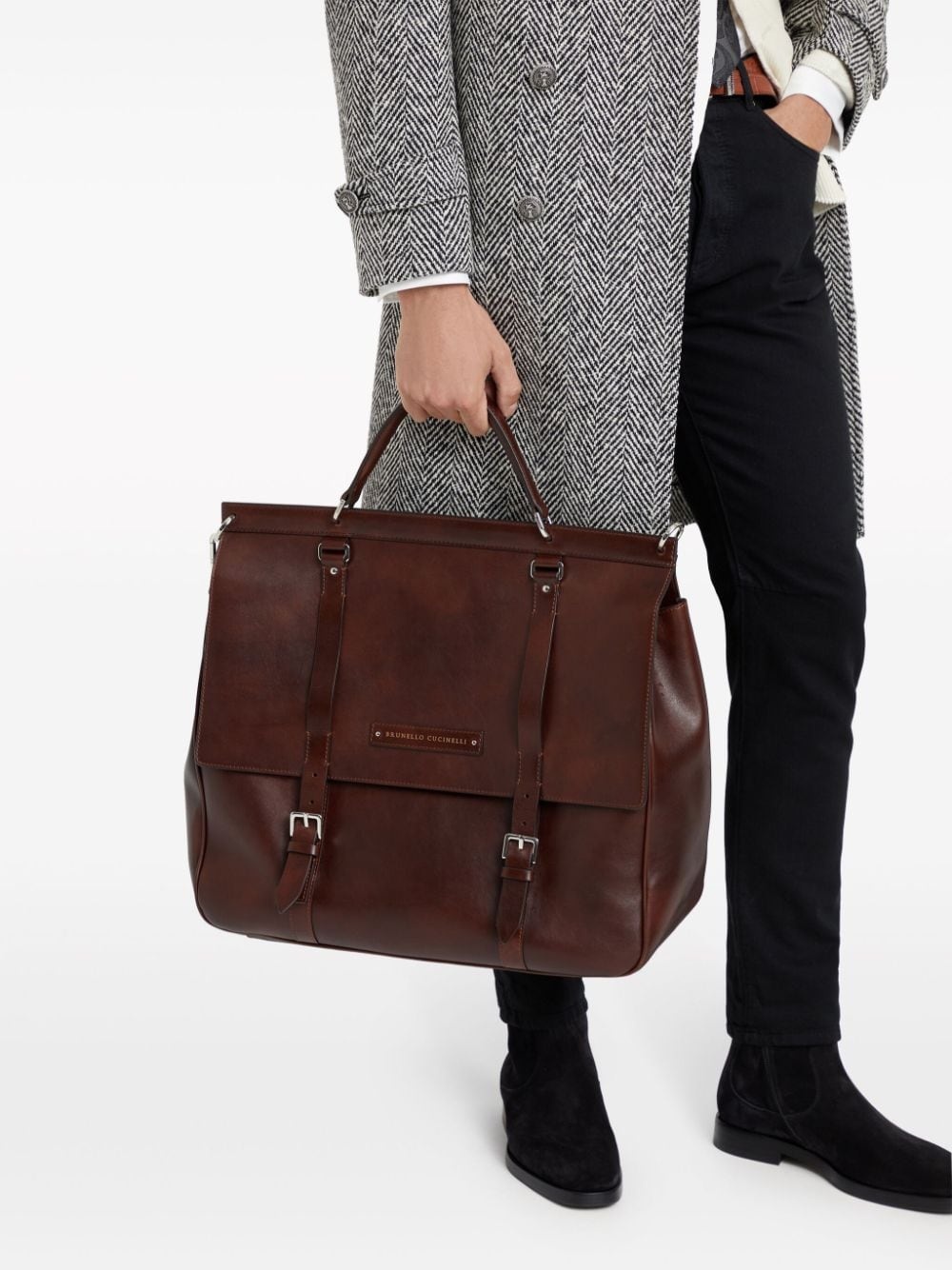 buckle-fastened leather tote bag - 2