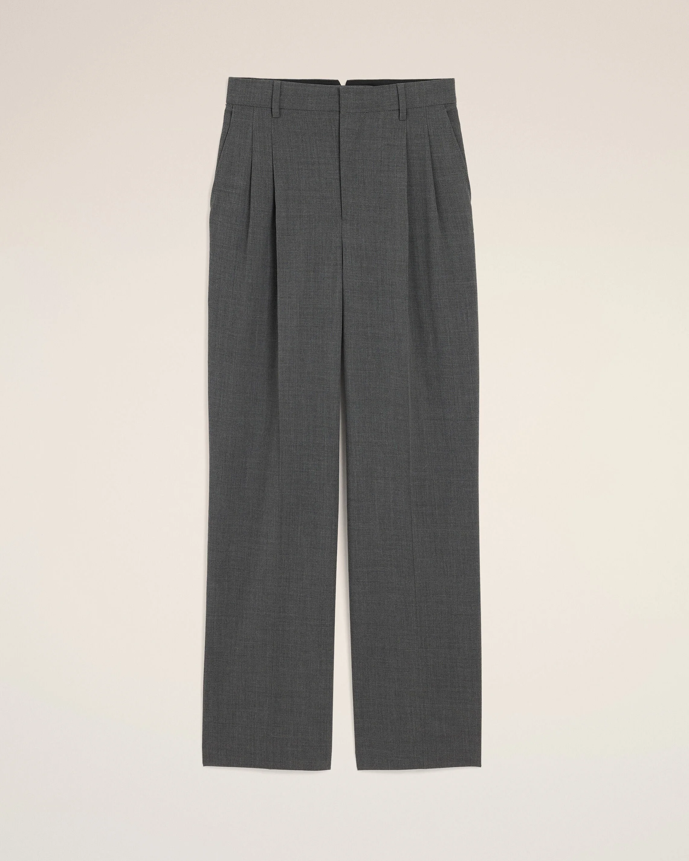 GREY HIGH-WAISTED WIDE-LEG WOOL TROUSERS - 1