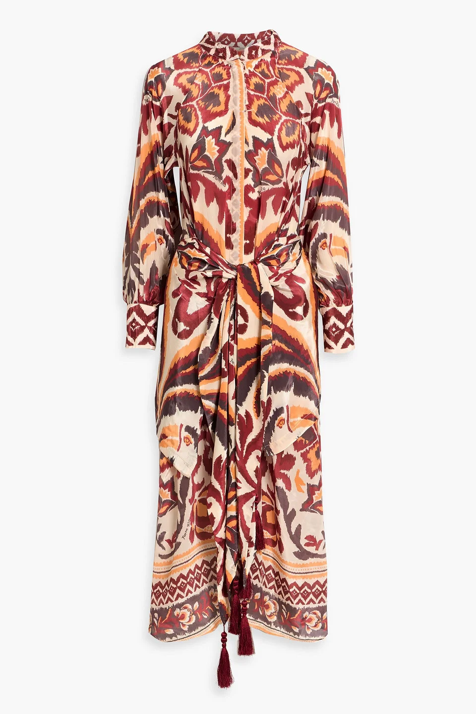 Tie-front printed crepe de chine midi dress - 1