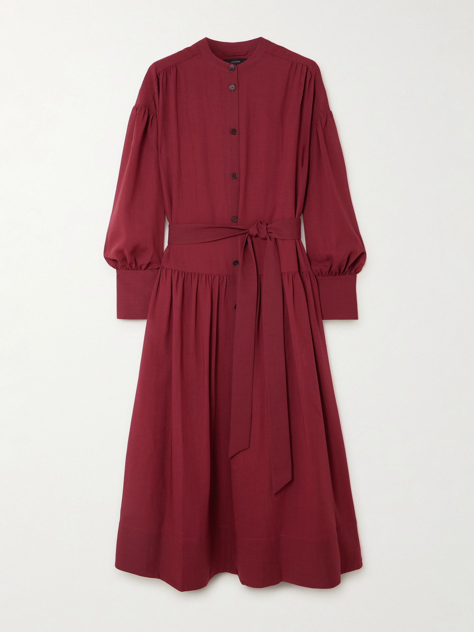 Emma belted wool-blend crepe midi dress Red - 1