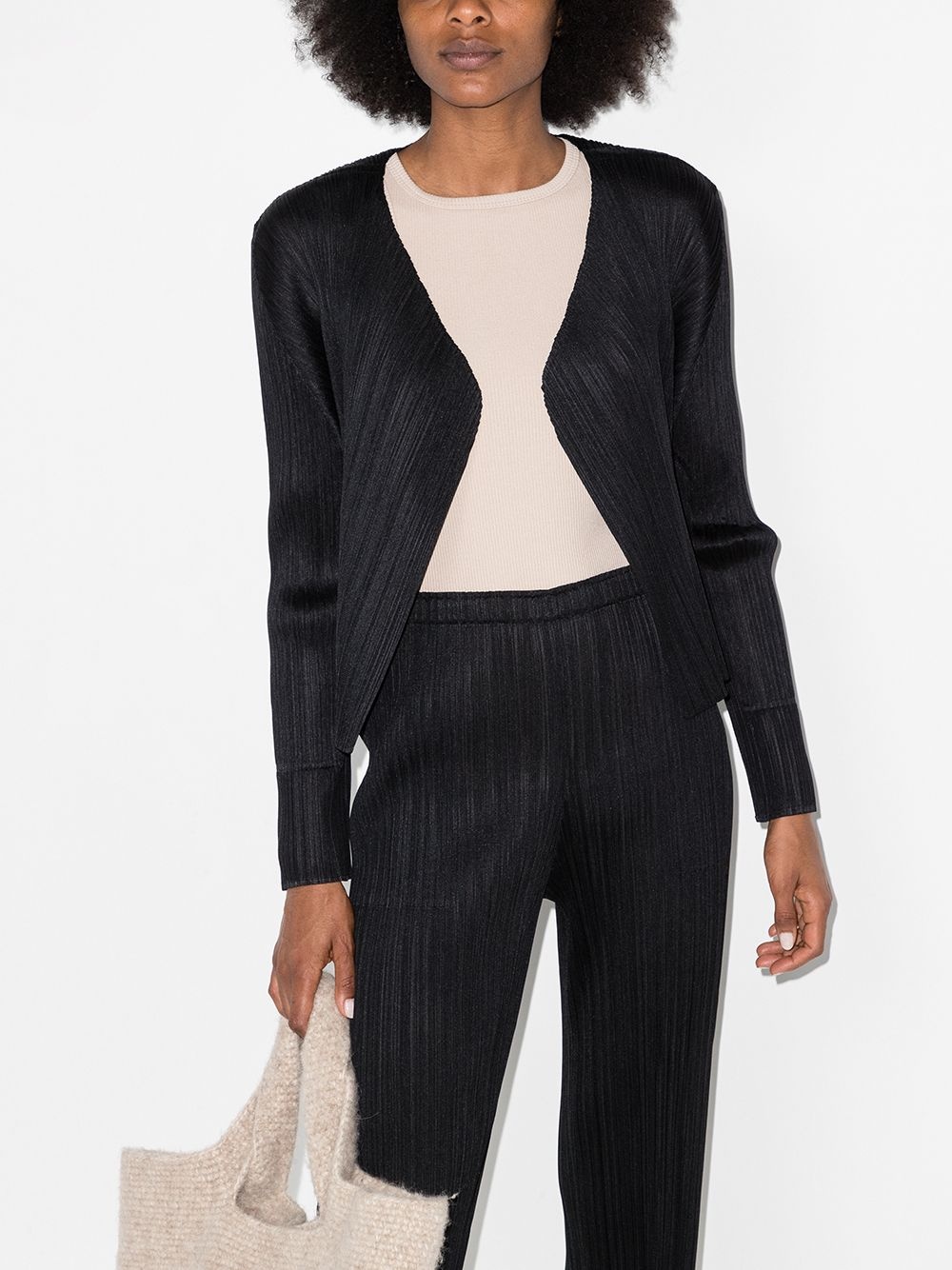 plissé long-sleeve cardigan - 2