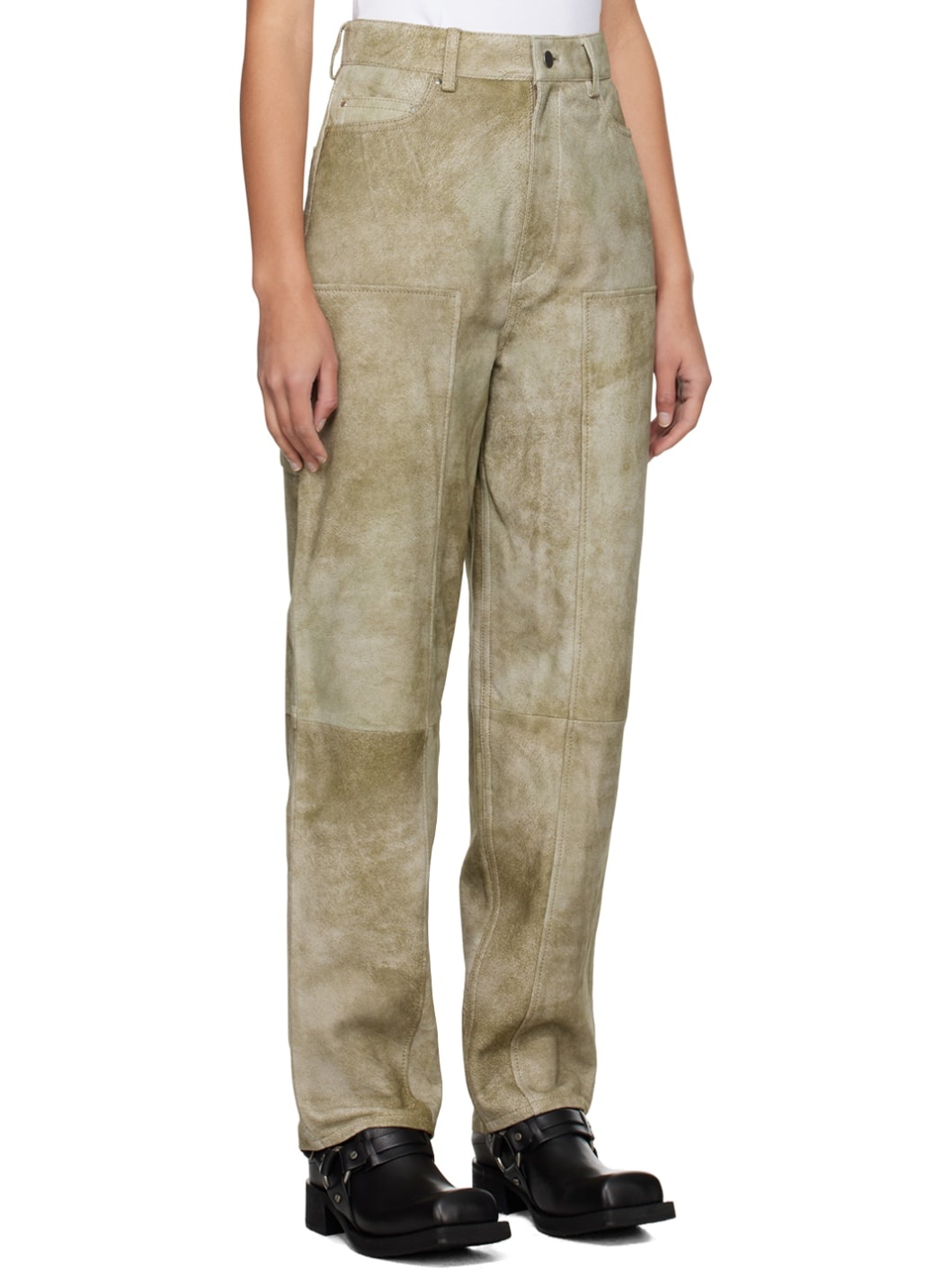 Taupe Relaxed-Fit Leather Pants - 2