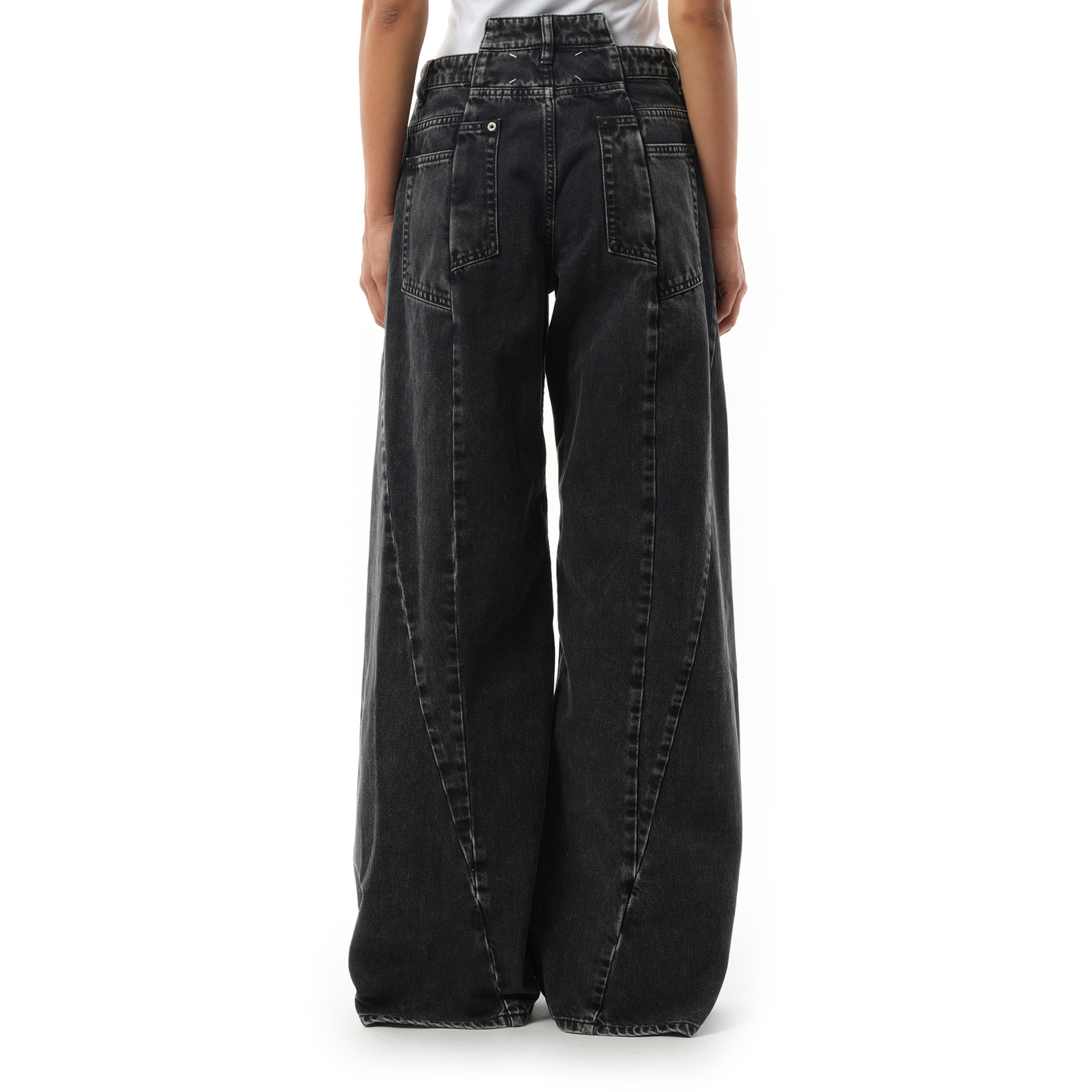 Cut Out Waistband Relaxed Fit Denim Jeans in Black - 6