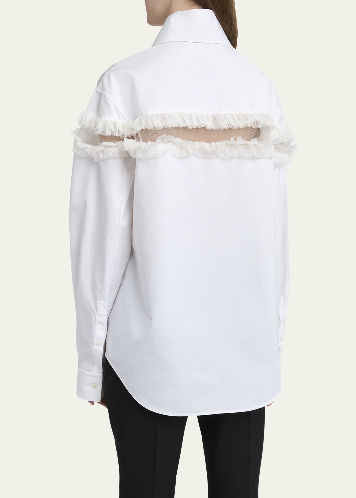 Ruffle-Inset Button-Down Blouse - 3