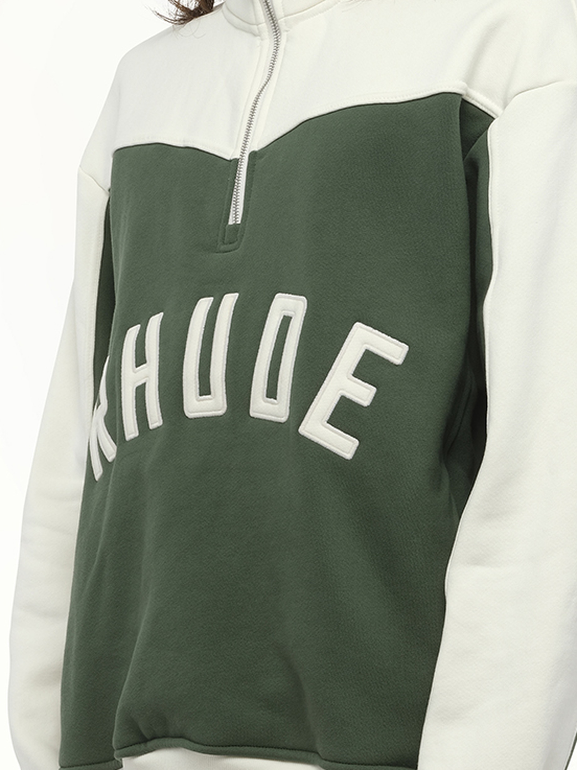 Rhude Monaco Half-Zip Sweatshirt in Hunter Green/Cream - 6