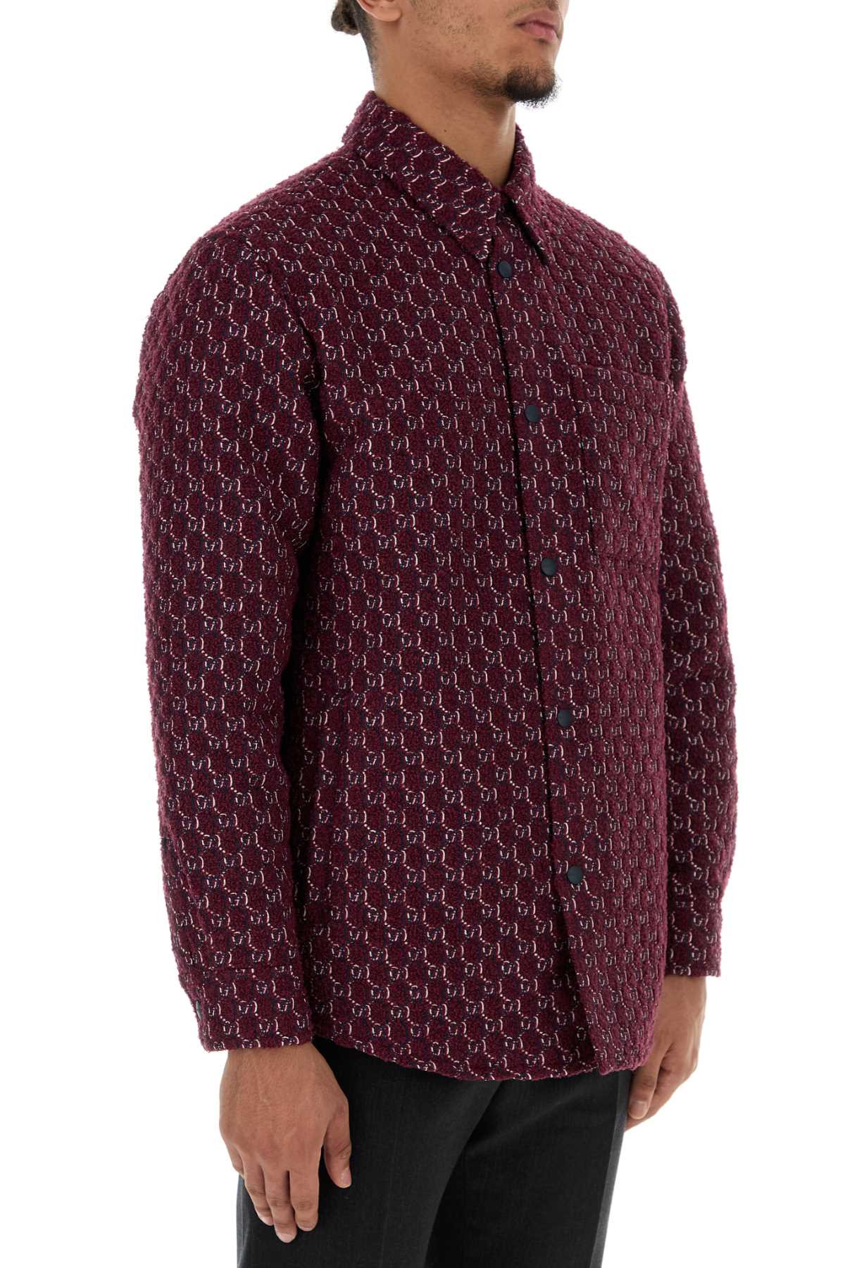 Gucci Men Burgundy Boucle Padded Shirt - 3